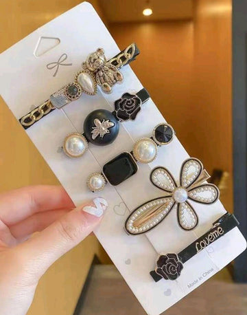 5pcs Women Faux Pearl & Flower Decor Fashion Alligator Hair Clip For Hair Decoration Elegant