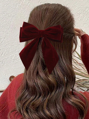 1pc Fashionable High-Quality Red Bowknot Hair Clip, Oversized Occipital Hair Accessory