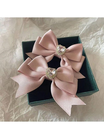 2pcs Cute Butterfly & Rhinestone Heart Shaped Hair Clips Princess Style Hair Accessories For Ladies