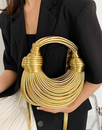 Handbags For Women New Gold Luxury Designer Brand Handwoven Noodle Bags Rope Knotted Pulled Hobo Evening Clutch Chic