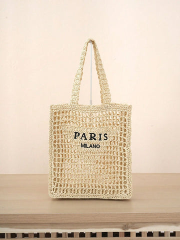 Tote Bag With Hollowed-Out Craftsmanship, Eye-Catching Beach Bag Summer