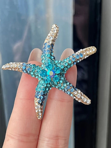 1pc Cartoon Zinc Alloy Rhinestone Starfish Brooch Pin, Exquisite Boutique Lapel Pin, DIY Suit Decor Dress Accessories Pin For Clothes Bag Charm School