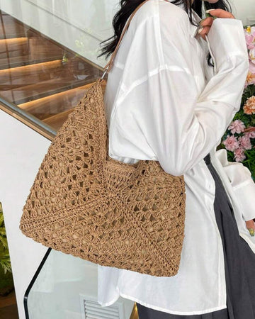 Large Capacity,Portable Women's Woven Straw Shoulder Bag Medium Size Handbag With Handle