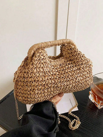 Fashionable Woven Handbag,Minimalist Design, Suitable For Spring/Summer Vacation, Beach, Stylish Shoulder Bag