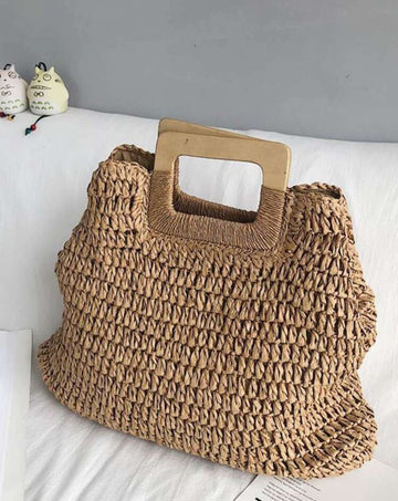 Summer Going Out Straw Bag Boho Style Woven Tote Bag Handmade Braided Bag For Travel Vintage Straw Handbag,Women's Woven Summer Bag,Knitted Tote Bag For Minimalist Large Capacity Straw Bag, Vacation Essentials, Perfect For Summer, Vacation & Beach