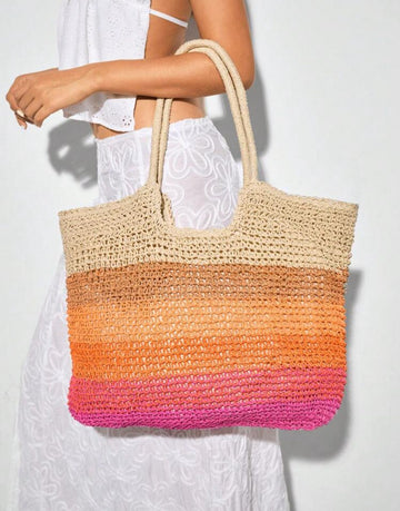 SHEIN BAE Lightweight, Casual Minimalist Straw Bag For Teen Girls Women College Students Perfect For College,Outdoors, Travel, Outings, Vacation Bag For Summer