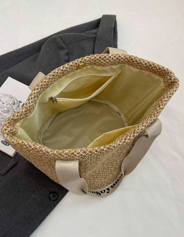 Women's Stylish Woven Straw Beach Tote Bag School Tote Bag, School Bookbag, Portable, Foldable, Business Casual.