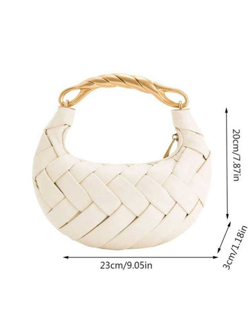 Fashion Classic Joker Solid Color Pu Waterproof Fabric Handbag, Small And Exquisite Woven Fabric Design, Round Bag, Woven Bag, Hot Girl Elegant Handbag, Suitable For Travel Shopping, Commuting, Parties, Dating.