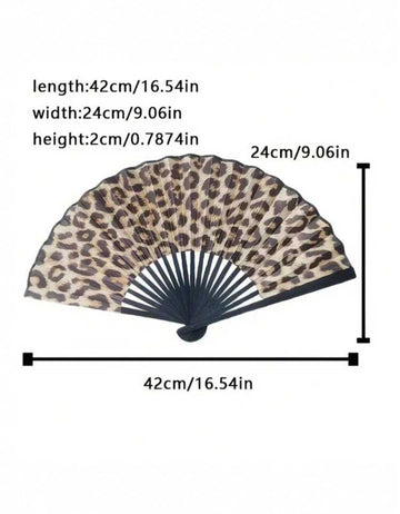 1 Pc Elegant Leopard Print Bamboo Bone Folding Fan With Black Frame, Fashionable Princess Theme, Lightweight And Portable Handheld Fan For Women, Suitable For Summer Travel, Beach And Daily Use