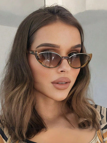 POLASUP 1pc 1 Pair Women's Tortoiseshell Browline Fashion Eyeglasses, Party Decoration, Bohemian Beach Accessory (Comes With Halter) Preppy Style For Back To School