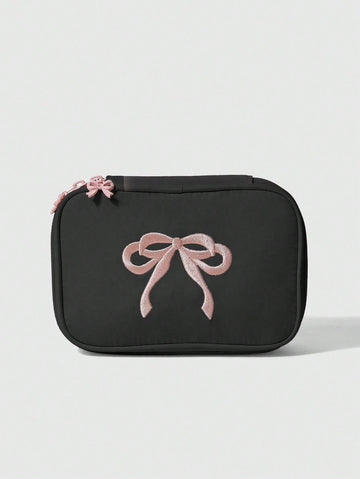 ROMWE Kawaii Fashionable & Sweet Pink Embroidered Bow Makeup Bag
