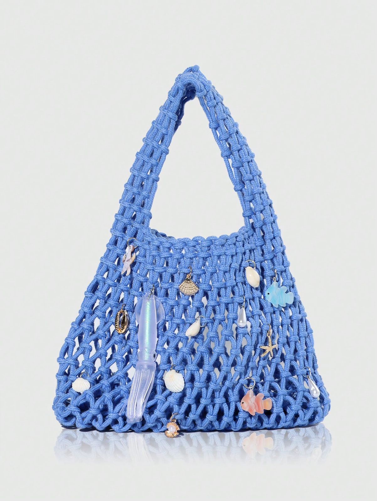 1pc Fashionable Personalized Spring/Summer Beach Vacation Style Orange Ocean Woven Beach Bag, Large Size Women Handbag