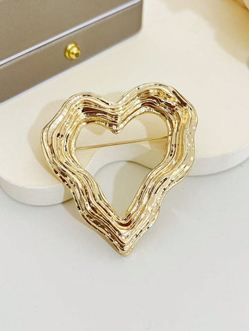 1pc Elegant Retro Fashion Metal Heart Shaped Brooch, Suitable For Women's Everyday & Festival Wear, Perfect Gift For Friends And Family Valentines,Mom,Mother,Mother's Day,Gift