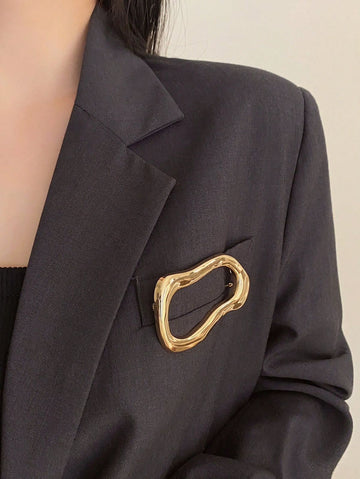 1pc Asymmetrical Metal Minimalist Design Brooch For Women, Fashion Casual Versatile Lapel Pin Accessory