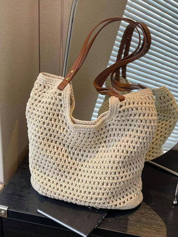 Tote Bags For Women Large Capacity Straw Woven Handbag Shoulder Bag Vintage Travel Beach Bag Shopping Pack Beach Bag School Bag