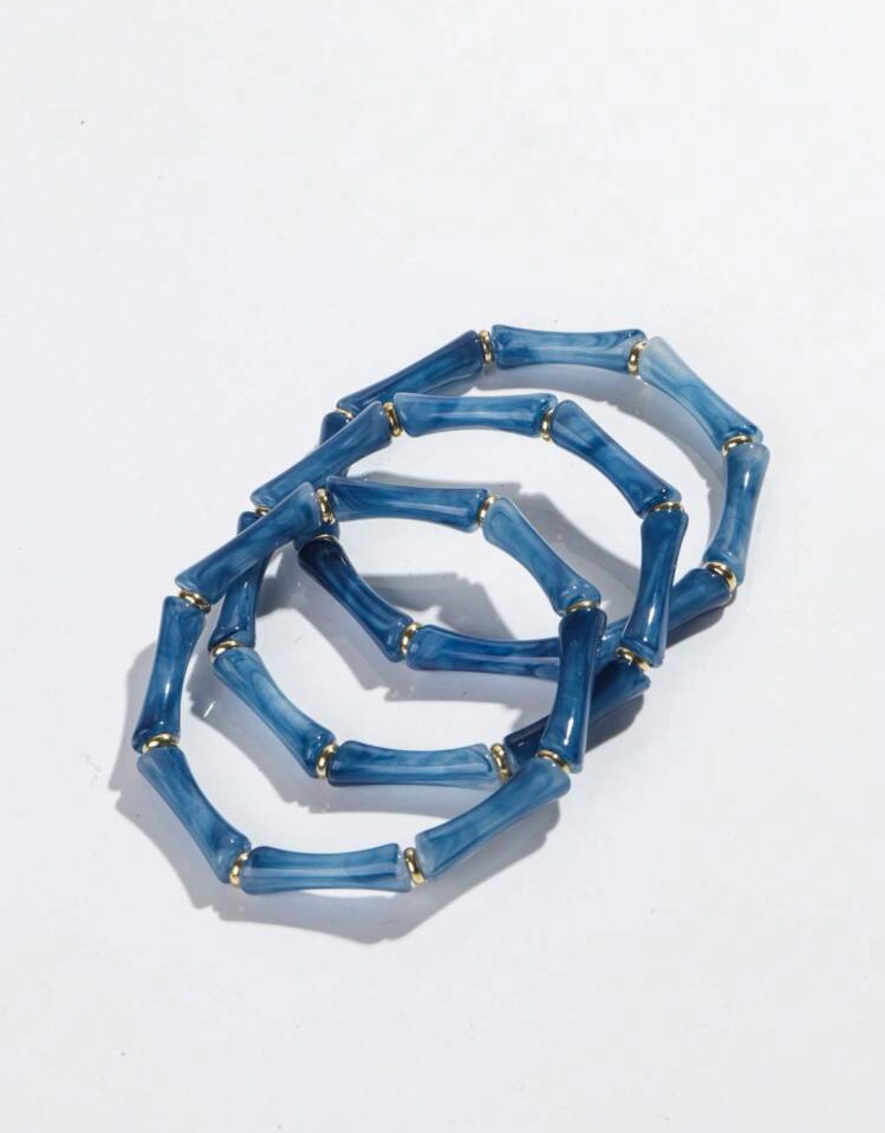 1set 3pcs Acrylic Marble Pattern Dark Blue Bamboo Joint Stacking Bangles Suitable For Women Daily Wear