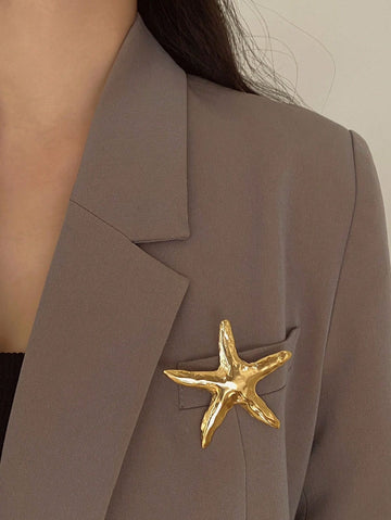 1pc Metallic Starfish Brooch Pin, Simple Fashion Personalized Accessory For Women, Suitable For Casual, Vacation