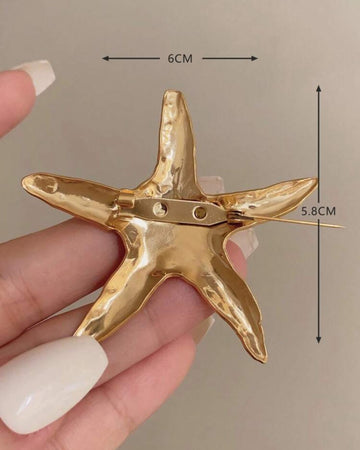 1pc Metallic Starfish Brooch Pin, Simple Fashion Personalized Accessory For Women, Suitable For Casual, Vacation