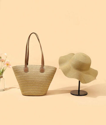 1 Set Women's Beach Boho Style Sun Hat + Handbag