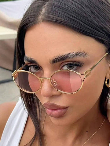 1PC Fashionable And Elegant Fashion Glasses With Vintage And Elegant Metal Frames, Suitable For Summer Travel, Beach Accessories, And Photography Matching For Summer Beach