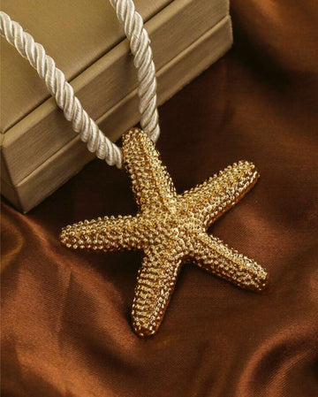 1pc Beach Style Exaggerated Starfish Pendant Chunky Rope Necklace, For Vacation