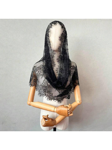 Bridal Lace White Shawl Head Veil For Muslin/ Wedding, Latin Black Head Veil Halloween