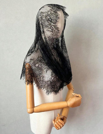 Bridal Lace White Shawl Head Veil For Muslin/ Wedding, Latin Black Head Veil Halloween