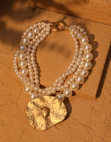 1pc Layered Faux Pearl Beaded Necklace, Suitable For Women's Formal Events And Gifts
