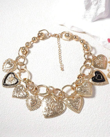 PARERTQH 1pc Women Retro High-End Chain Metal Heart Pendant Necklace