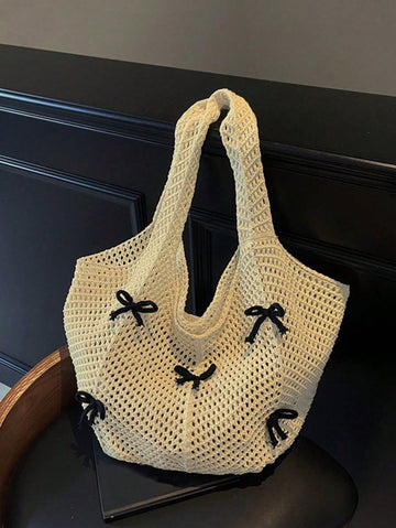 Yogodlns Casual Leisure Knitted Shoulder Bag Bohemian Sweet Weave Handbag