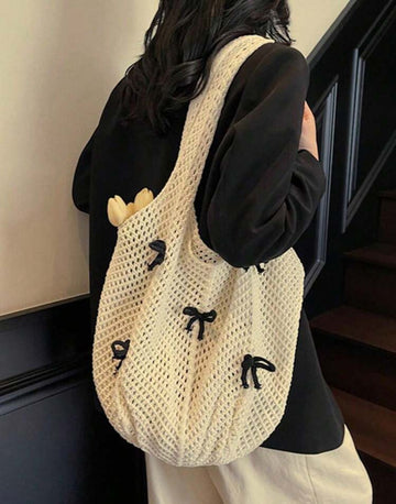 Yogodlns Casual Leisure Knitted Shoulder Bag Bohemian Sweet Weave Handbag