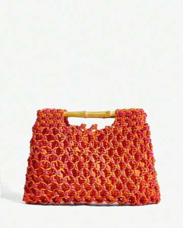SHEIN SXY Ladies, Women Top Handle Bags, Woven Bags, Crochet, Fashionable, Elegant, Simple, Personalized, Versatile, Wooden Handles, For Beach, Vacation, Holiday, Summer