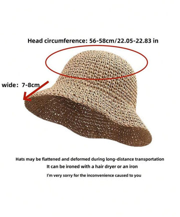 1pc Women Fashion Straw Hat, Outdoor Beach Sun Hat, Braided Fisherman Hat For Summer Beach Holiday Sun Protection, Foldable Large Brim Sun Hat, Gift & Daily Use