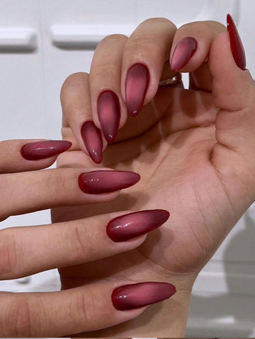 24Pcs Almond Black Nails Gradient Tip Press On Nails Medium Fit Perfectly Design Acrylic False Nail Set,Contain 1Pc Jelly Glue And 1Pc Nail File, Red Nails For Women And Girls To Diy Daily Work Study And Party Use Nail Supplies Nails
