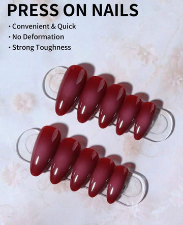 24Pcs Almond Black Nails Gradient Tip Press On Nails Medium Fit Perfectly Design Acrylic False Nail Set,Contain 1Pc Jelly Glue And 1Pc Nail File, Red Nails For Women And Girls To Diy Daily Work Study And Party Use Nail Supplies Nails