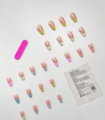 Enhance Your Look For Parties, Dates And Everyday Wear With Fashionable Design 24pcs Rainbow Color Almond Shaped French Soft Full Coverage Press-On False Nail Tips. Press On Nails Nail Supplies