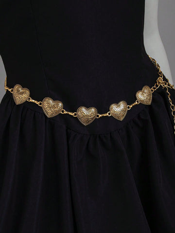 1pc Vintage Carved Heart Shaped Elegant Metal Waist Chain Valentine's Day Valentines Summer, School Fall, Autumn, Halloween