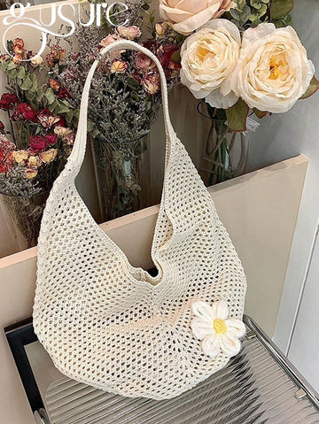 Hollow Out Weave Straw Bag Bohemian Beach Handbag Hollow Tote Bag Large Capacity Shopping Beach Bag