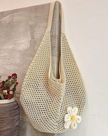 Hollow Out Weave Straw Bag Bohemian Beach Handbag Hollow Tote Bag Large Capacity Shopping Beach Bag