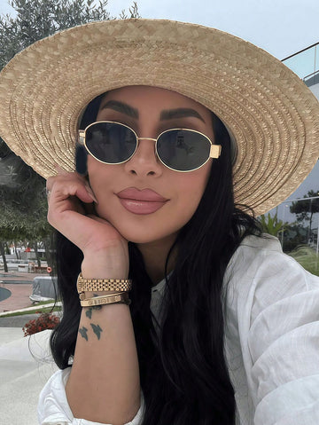1pc Oval Personalized Metal Fashion Fashion Glasses For Women, Vintage Style For Matching Outfits For Summer Beach Vacation,Outdoor,Travel Shades