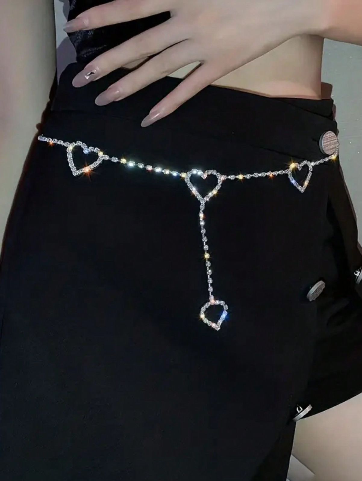 1pc Women Rhinestone Waist Chain Alloy Heart-Shaped Waist Chain Elegant Shiny Female Formal Dress Decoration Belt Simple Waist Accessory Body Chain Bridal Accessory Belt Party