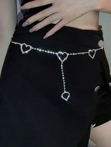 1pc Women Rhinestone Waist Chain Alloy Heart-Shaped Waist Chain Elegant Shiny Female Formal Dress Decoration Belt Simple Waist Accessory Body Chain Bridal Accessory Belt Party