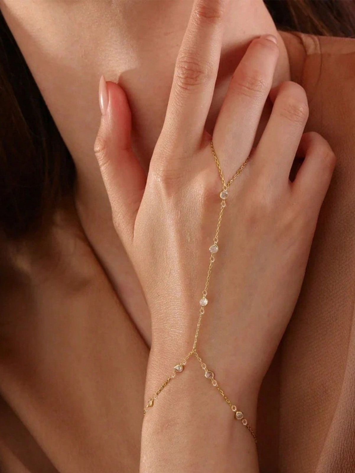 Gold Hand Chain Bracelet For Women , Gold Ring Bracelet Hand Chain Finger Ring Cuff Bracelet Cubic Zirconia Hand Jewelry For Women Summer Beach Jewelry Accessories For Women
