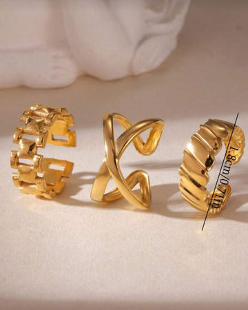 GEREIT 3pcs/Set 18K Stainless Steel Chain Style Hollow Cross Finger Rings, Suitable For Women Daily Wear
