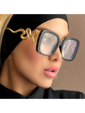 1 Pair Unisex Square Big Frame Vintage Non-Prescription Glasses Glasses, Personalized Snake Leg Decoration Design