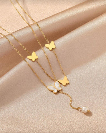 1pc Vintage Elegant Double Layer Gold Butterfly Shell Pendant Necklace, Simple Chic Style (OPP Bag Packaging Box For Shooting Only)