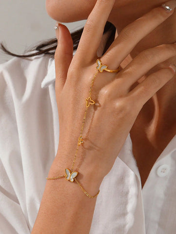 1pc Fashion Stainless Steel Butterfly Decor Mittens Bracelet For Women For Girlfriend's Gift