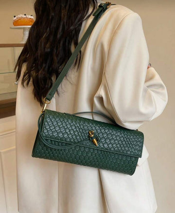 Women's Premium Solid Color PU Woven Texture Clutch Bag, Crossbody Design