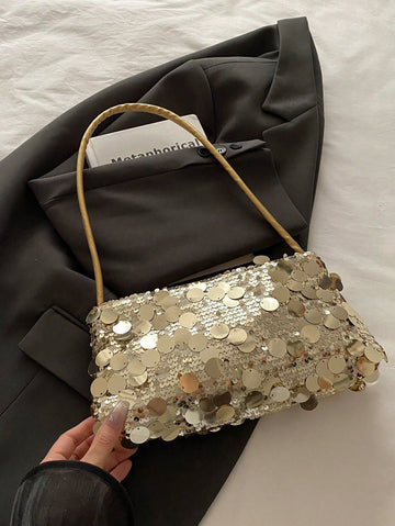 New Fashion Sequin Handbag, Suitable For Party, Outing, Vacation, Shopping And Daily Use, Can Store Coins, Phones, Also Suitable As Work Bag For White Collar