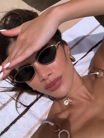 1 Pair Women's Silver Polygon Metal Frame Plain Color Full Rim Retro Chic Fashion Glasses For Casual Outfit For Summer Beach Vacation,Outdoor,Travel Shades Vintage Style Geometric Frame For Going Out Outfit,Back To School